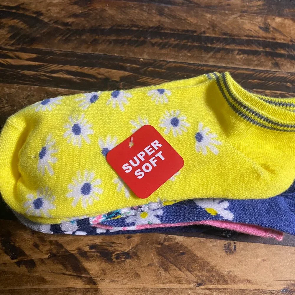 BCG Girls No Show Socks Floral Stripe 6 Pack Large/XL NEW
